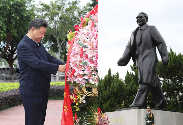 10月14日下午，習近平來到蓮花山公園，向鄧小平同志銅像敬獻花籃。新華社記者 王曄 攝