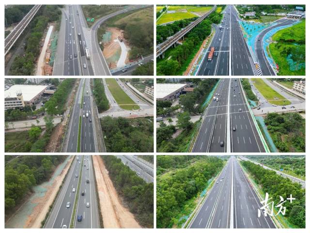 廣澳高速部分路段改擴建前（左）與改擴建后（右）對比。